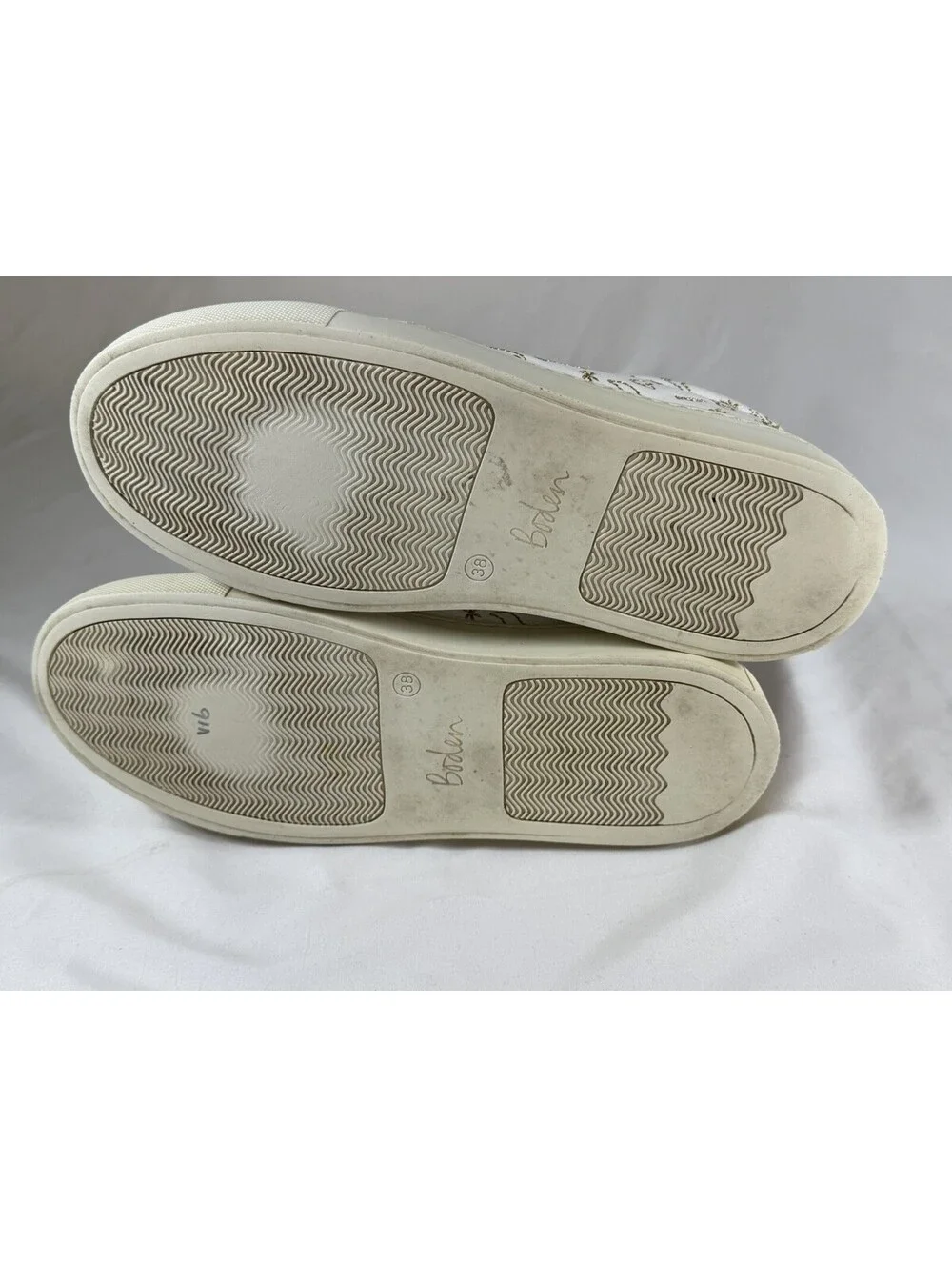 Boden White Leather Sneakers with Gold Embroidered Doodle Motif 38